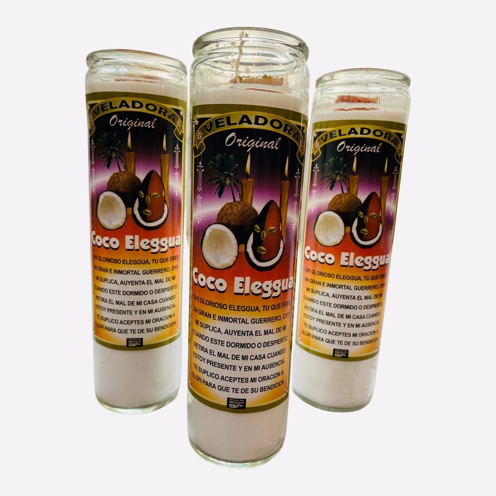 3xSet Coco Eleggua Veladora, Coconut Elegua Fixed Candle.