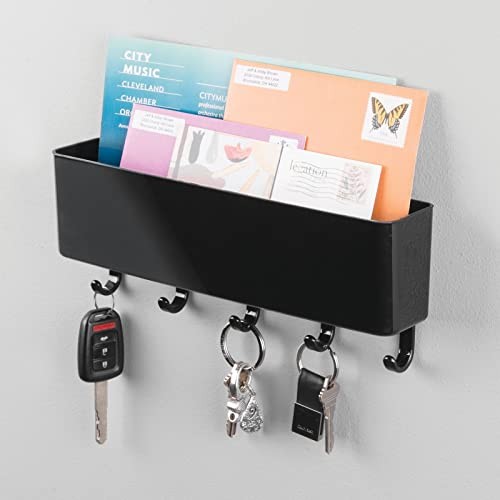 Wall Mount Modern Plastic Mail Organizer Storage Basket - 5 Hooks - for Black