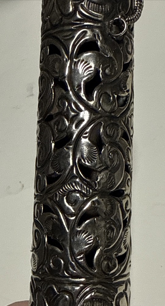 VINTAGE PRAYER SCROLL HOLDER 9” Silver Metal