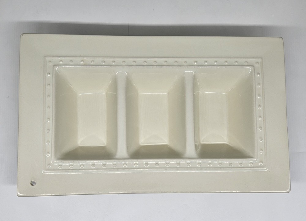 Nora Fleming Pearl Dot 3-Section Divided 15” Garnish Dish Serving Tray Ceramic