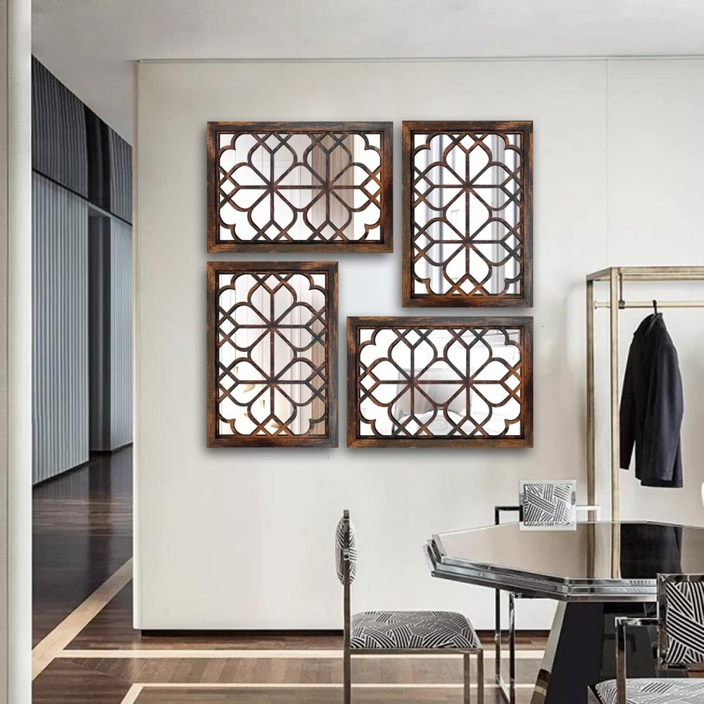 Set of 2 Rectangular Wall Mirror,Gorgeous Rustic Farmhouse Accent Mirror,Caramel