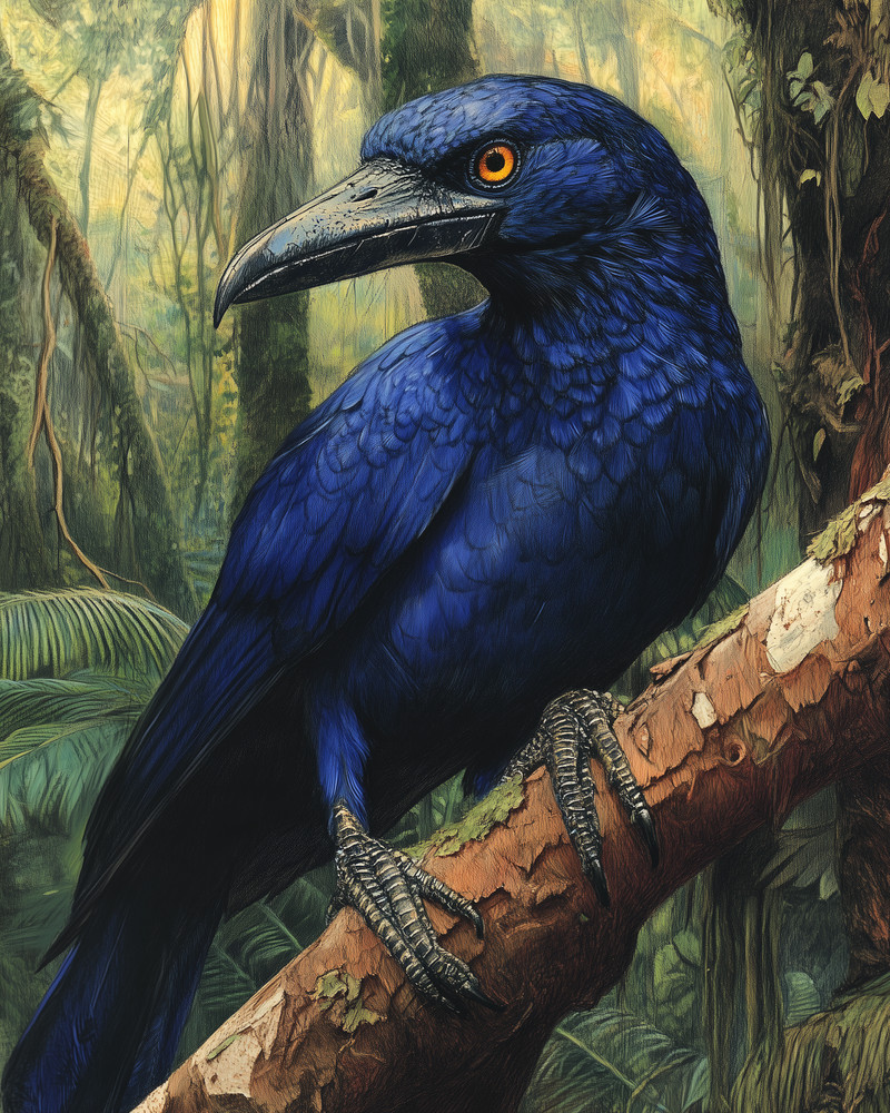 8x10 Raven Perched Forest Illustration - 436485116