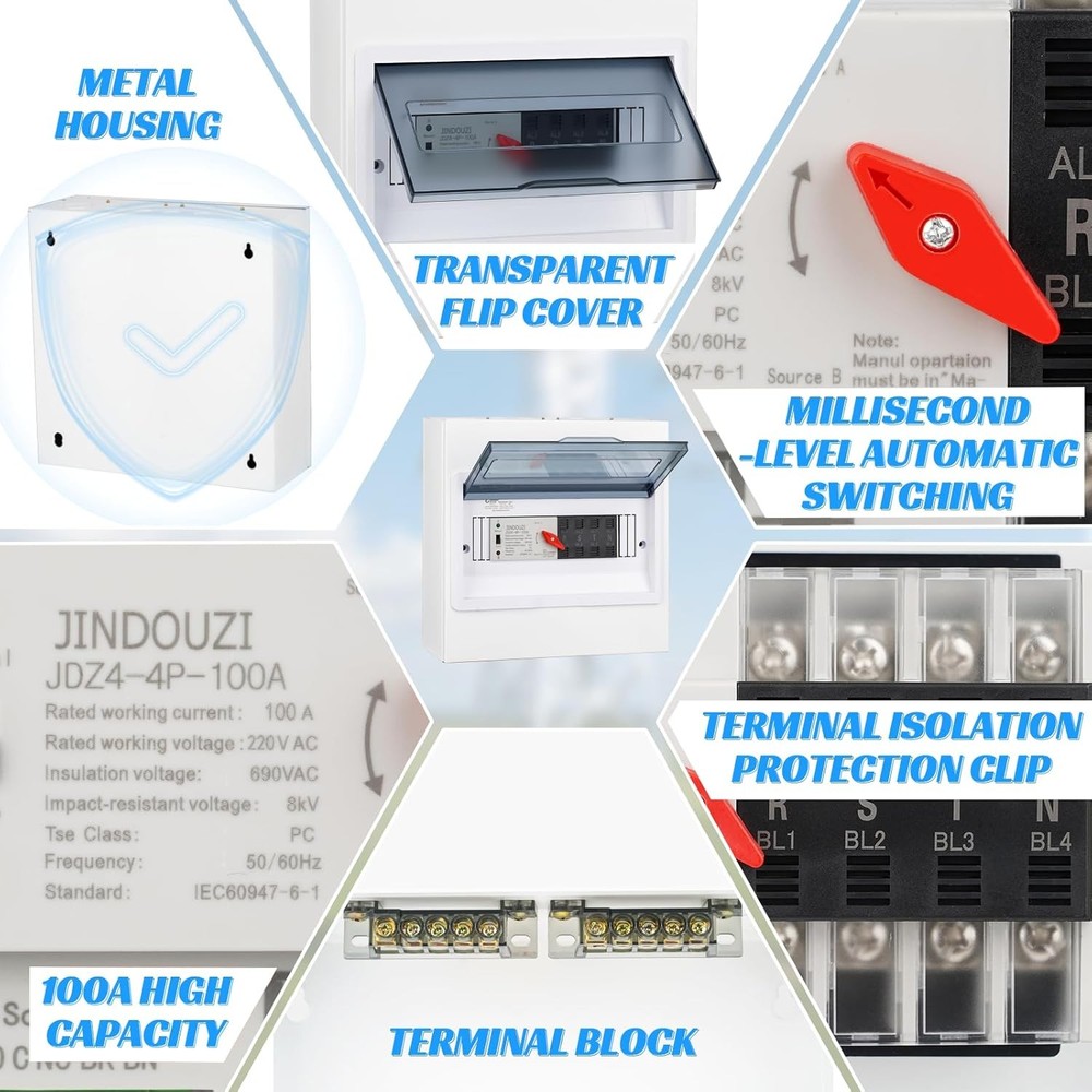 100A Automatic Transfer Switch,220V Generator Transfer Switch,Millisecond Level