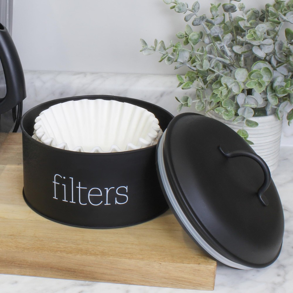 AuldHome Design Basket Coffee Filter Holder (Black), Enamel Filter Storage Co...