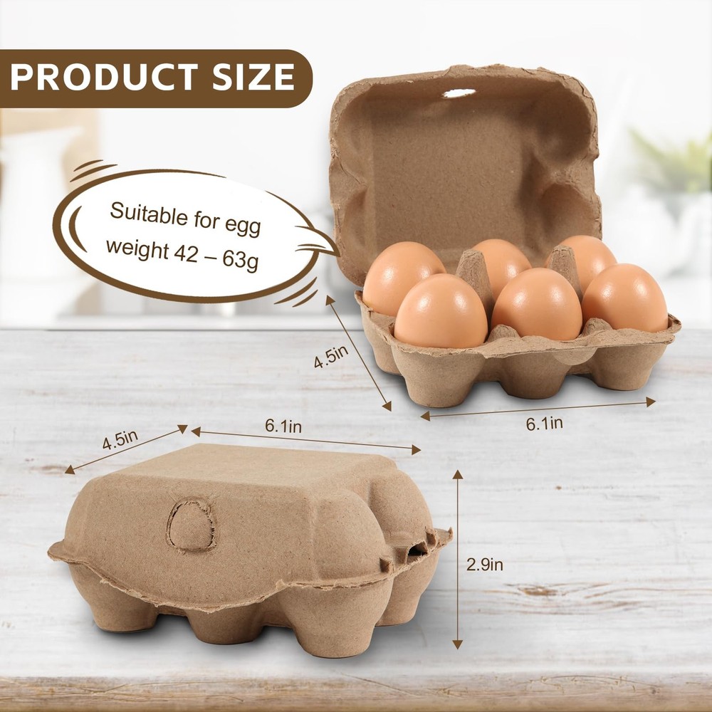 40 Pack Half Dozen Egg Cartons Bulk 6 Count, Empty Natural Paper Pulp Egg Car...