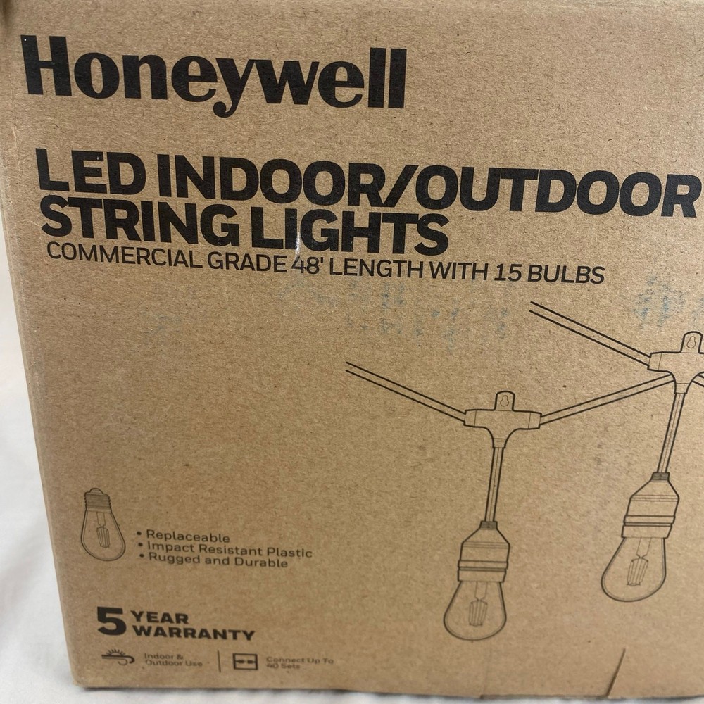 Honeywell 48ft warm white Cafe' 15 string light set with wireless remote control