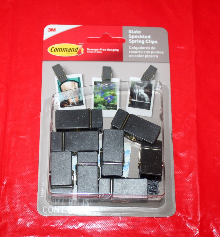 Command Spring Clips 8 Hooks and 12 Strips Slate Speckled *NEW* 3M