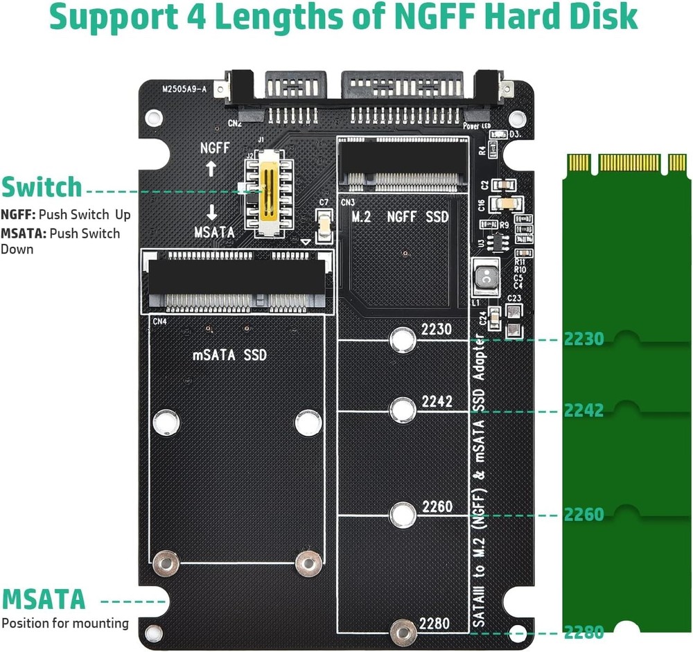M.2 to SATA Adapter for MSATA/M.2 NGFF SSD