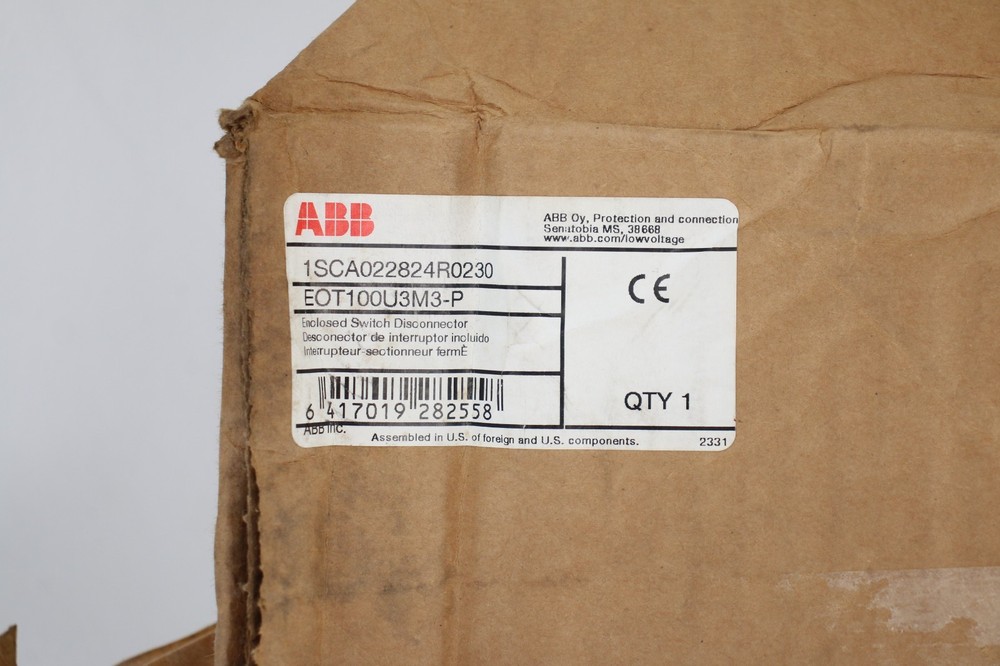 ABB Enclosed Disconnect Switch model EOT100U3M3-P