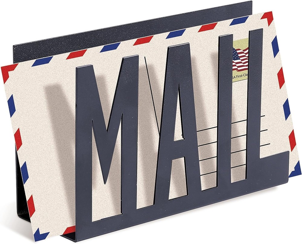 Black Metal Desktop Cutout Mail Letter Holder