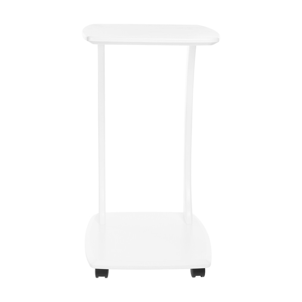 C-Shaped Side Table with Wheels Mobile End Table with Wood Frame Nightstand