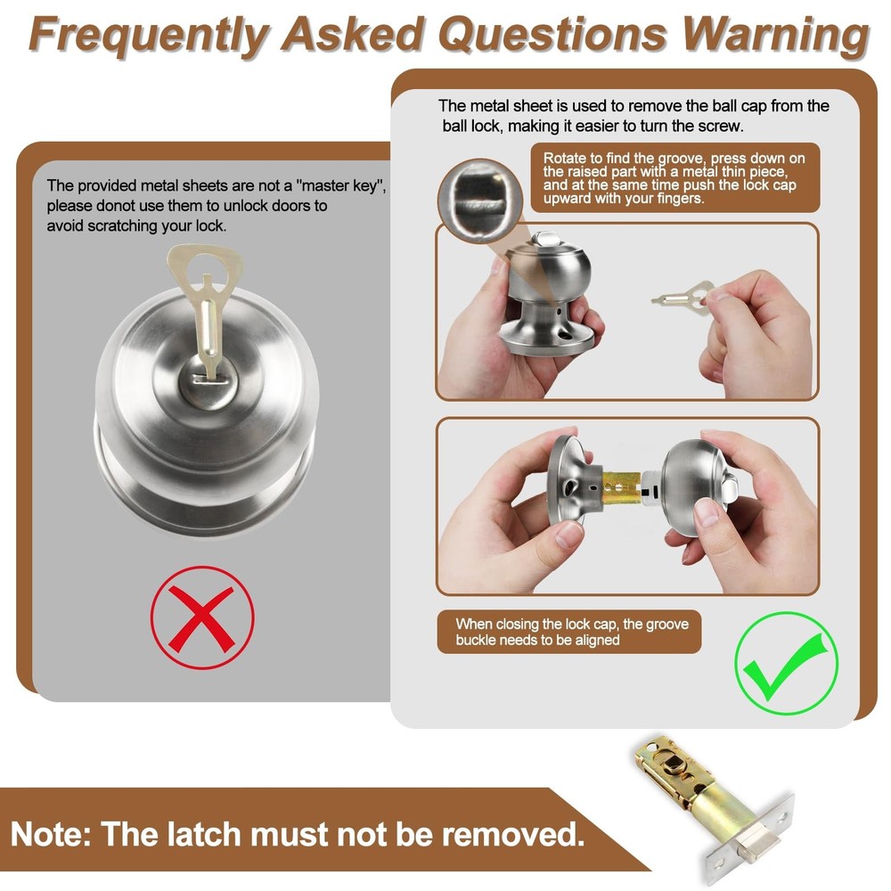 RAZCC Privacy Door Knobs, 5 Pack Satin Nickel Knobs 5 Pack,