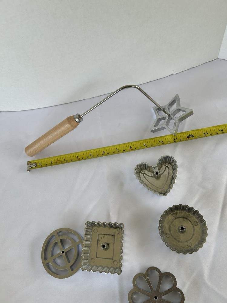 Mixed Rosette & Timbale Iron Molds (6) and 1 Handle