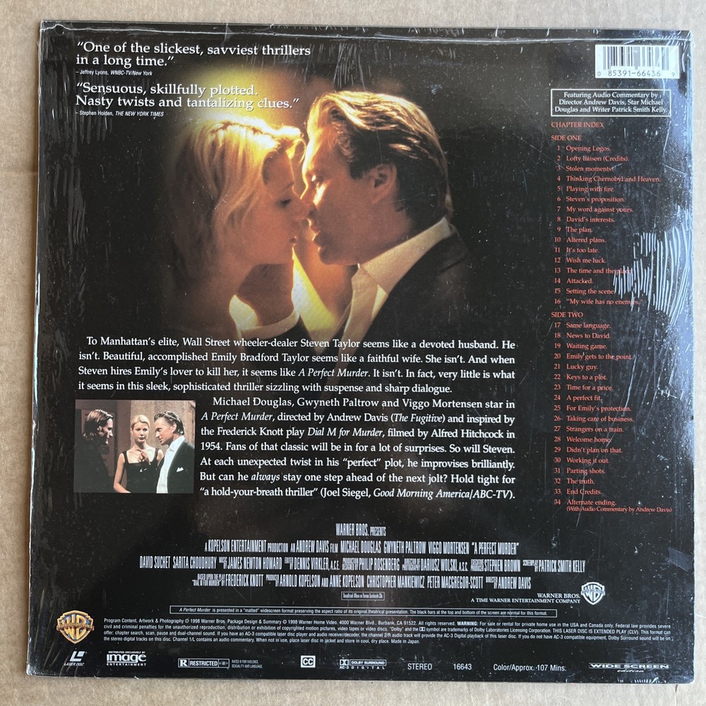 A Perfect Murder Michael Douglas Widescreen Laserdisc