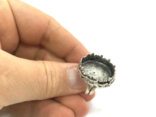 Ring Blank Setting Base Bezel Cabochon Antique Silver Plated Brass G5239