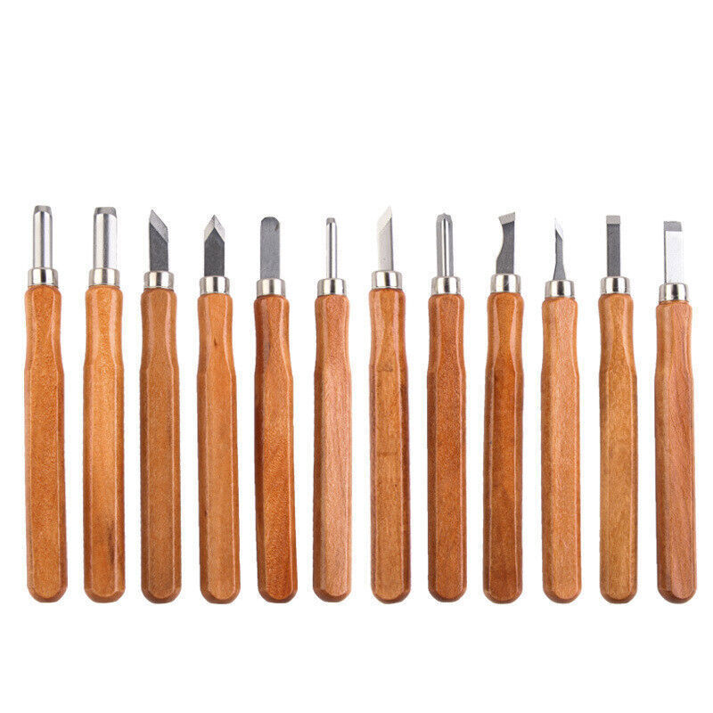 12Pcs Wood Carving Hand Chisel Tool Set Professional Woodworking Gouges Steel