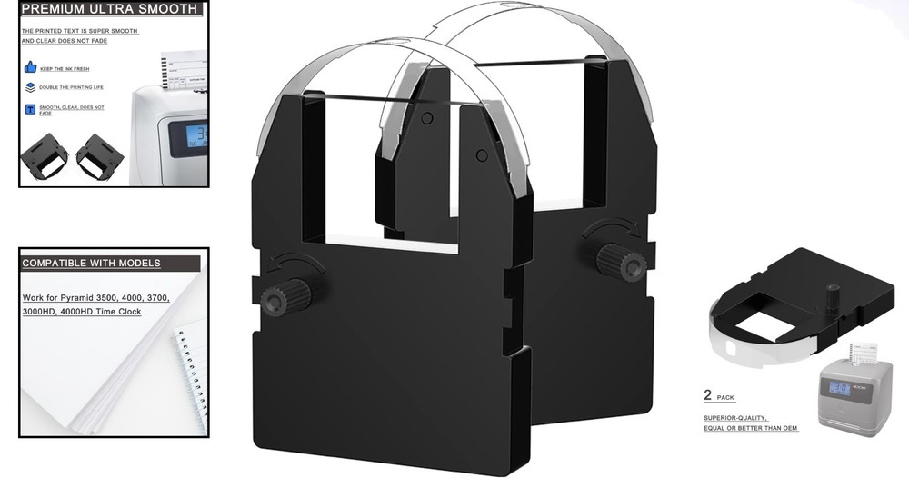 Individually Sealed Pyramid Replacement Ribbon 2 Pack - Perfect for Time Clocks