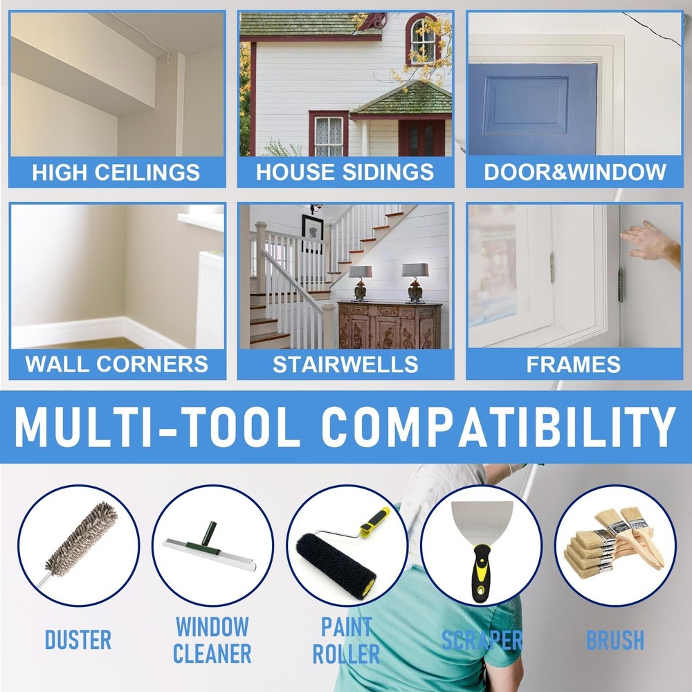 Multi-Angle Paint Brush Extender for High Ceiling, 1 PCS Blue Extension Pole ...