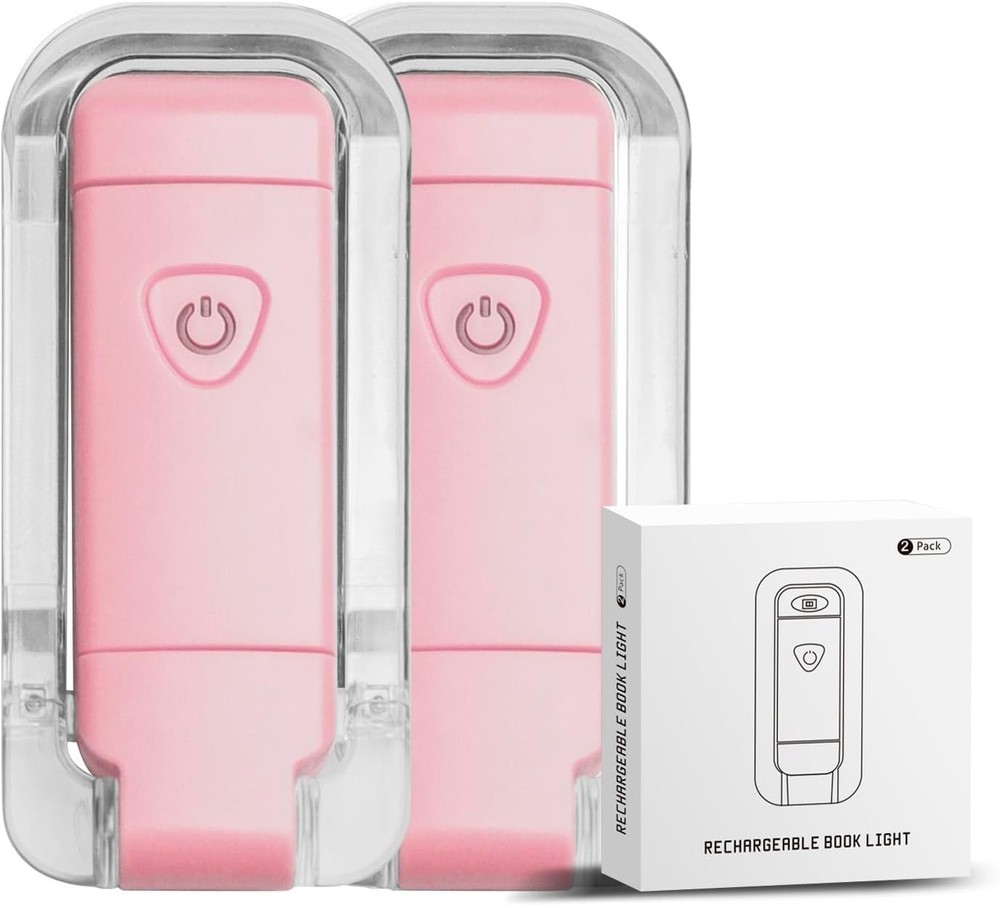 2-Pack USB Rechargeable Clip-On Book Light Pink 3 Brightness Dimmable