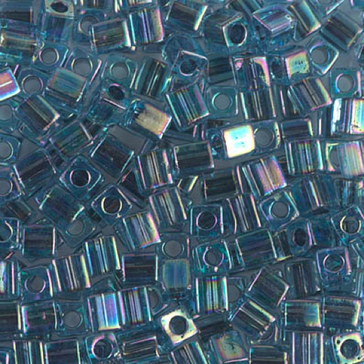 Miyuki 4mm Cube Beads - Blue Lined Aqua AB