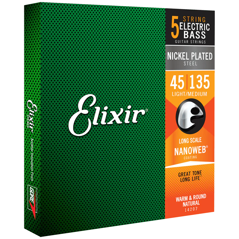 Elixir NANOWEB Nickel Bass — 5-String 14207 Light/Medium .045-.135