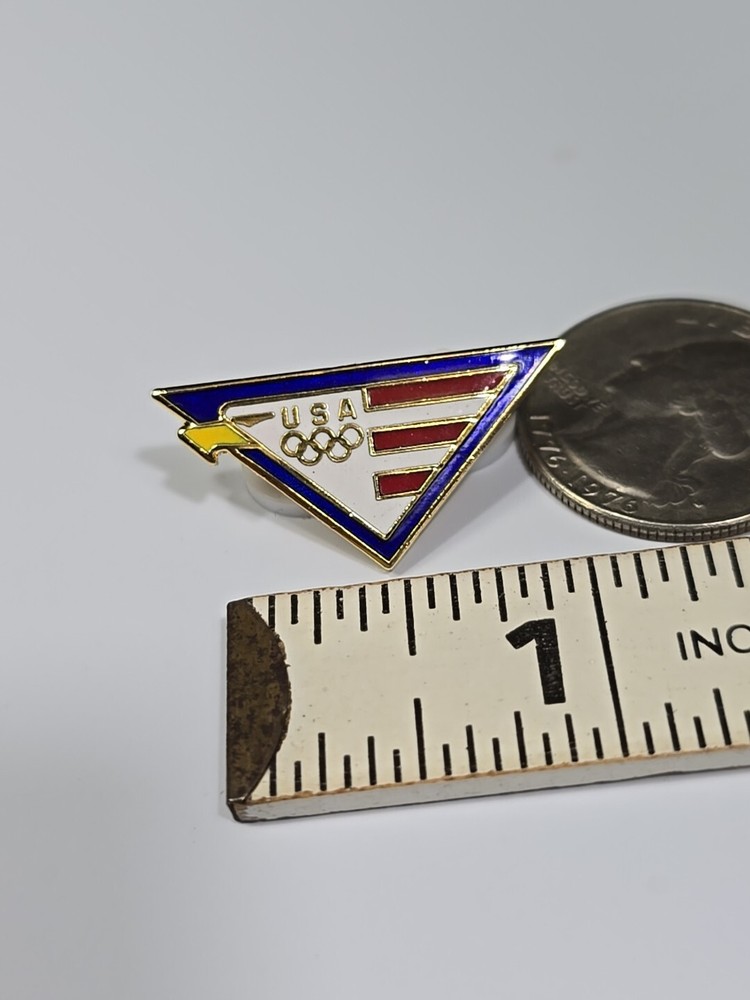 USA Olympic Lapel Pin Triangle Shape American Flag 5 Rings