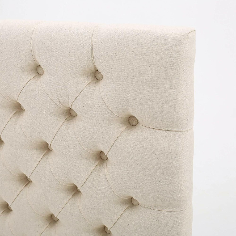 Beige Cream Tufted Fabric Upholstered Headboard Full Queen Size Bed Frame Mount