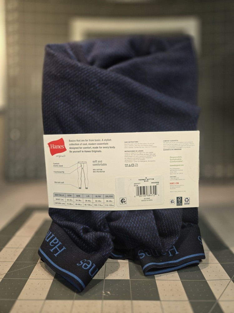 MEN'S HANES TAGLESS THERMAL PANT BLUE SIZE Medium ***