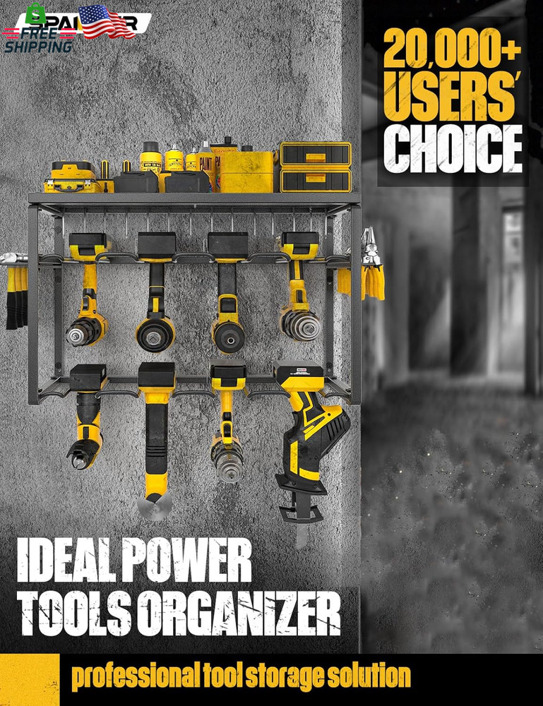 Power Tool Organizer, 8 Drill Holders Wall Mount, 3 Layer Heavy Duty Metal Stora