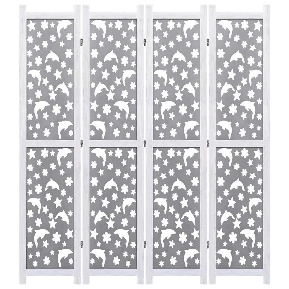 4-Panel Room Divider Gray 55.1"x65" Solid Wood