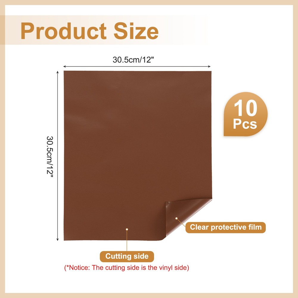 10Pcs Adhesive Vinyl Sheets Bundle,12”x12”Self Adhesive Vinyl, Brown