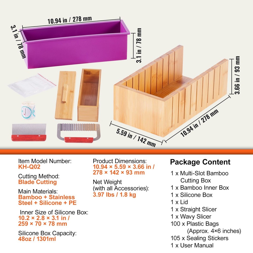 Soap Making Kit, Bamboo Cutting Box and Inner Box with Silicone Mold, Stainless