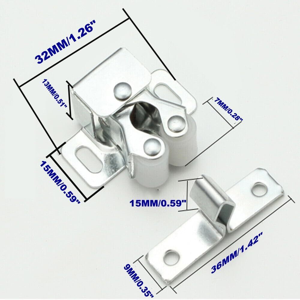 24 Pack Cabinet Latch - Double Roller Catch Hardware for Cupboard Closet Kitchen