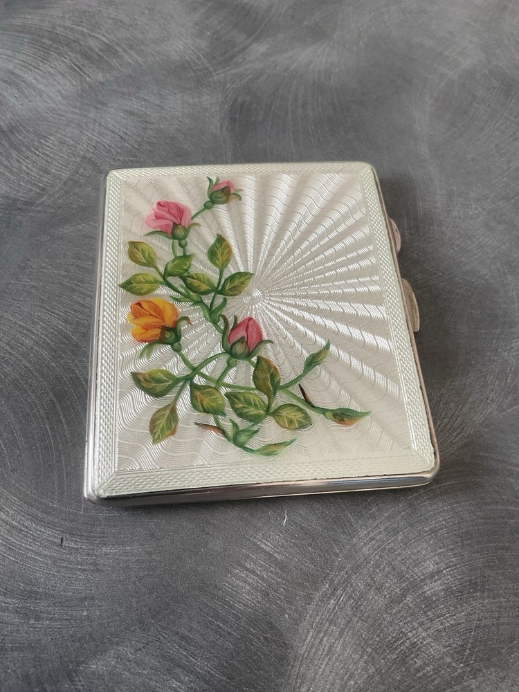 SUPERB SOLID SILVER ENGLISH HALLMARKED ENAMEL CIGARETTE CASE JOSEPH GLOSTER 1950