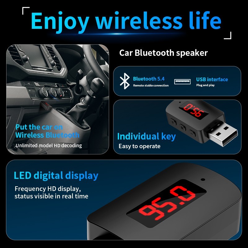 Bluetooth 5.4 Car Transmitter Receiver Handsfree Call USB Mini Wireless Audio