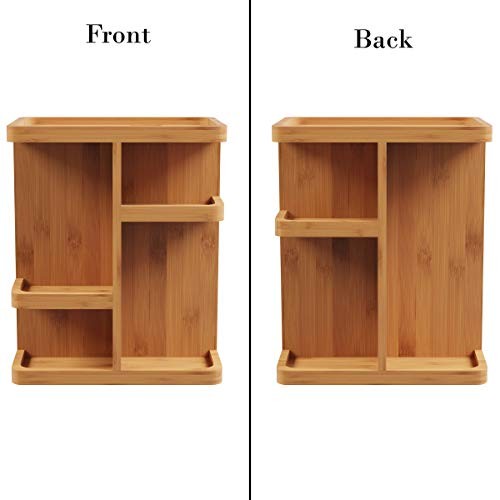 Rotating Eco-Friendly Compact Modern Bamboo Countertop Makeup Organizer