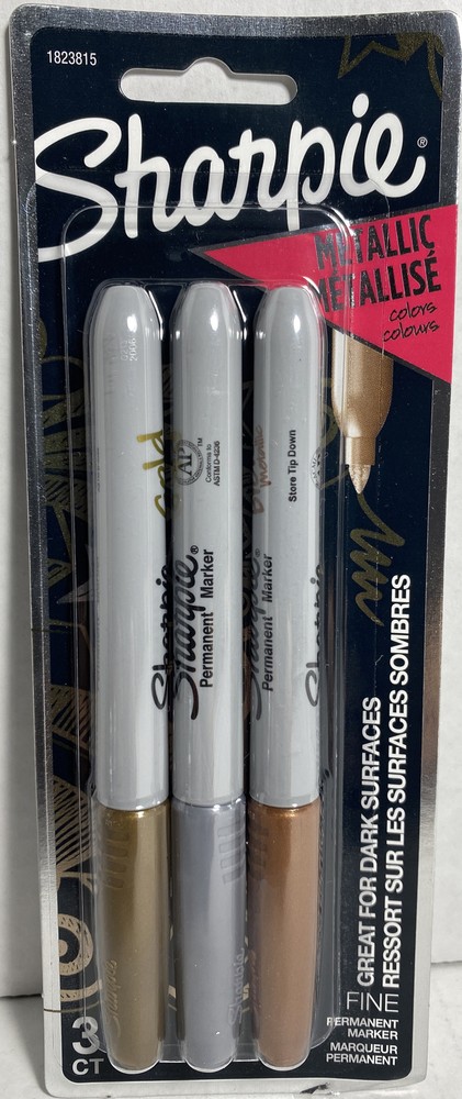 Sharpie Metallic Permanent Markers, 1 Each Gold+Silver+Bronze New
