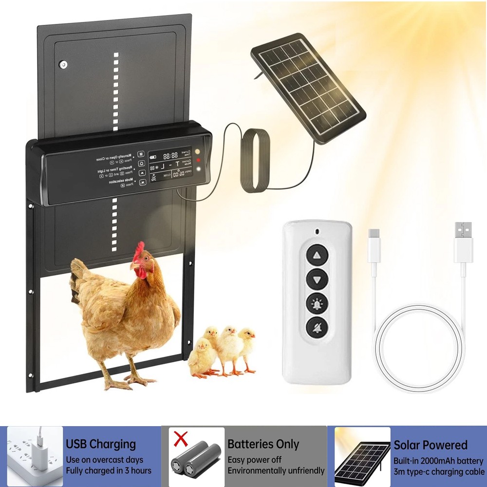 Automatic Solar Chicken Coop Door Opener with Timer Light Sensor Remote Control