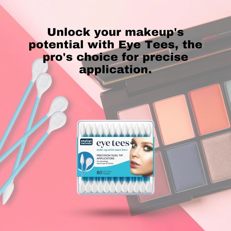 EYE TEES COTTON TIPS 80 Count (3 PACK) - Precision Makeup Applicator, Double-Sid