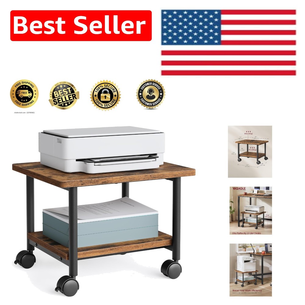 Compact 2-Tier Printer Cart with Lockable Wheels - Durable Home Office Solution