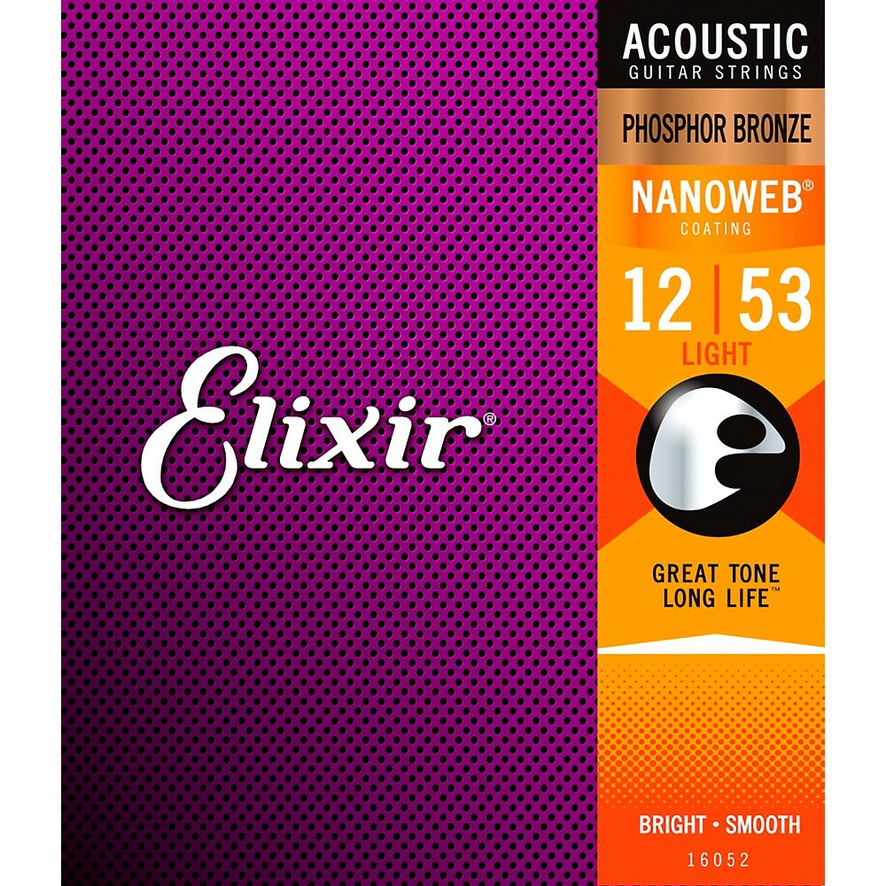 Elixir Phosphor Bronze Acoustic Guitar Strings NANOWEB Light 012-.053 2-Pack