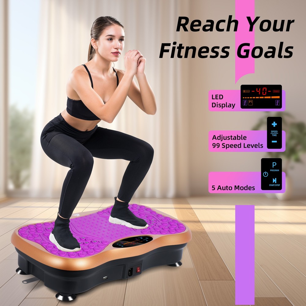 Vibration Plate W/Bands & Pull Cord, LED Touch Screen,Bluetooth for Body Workout