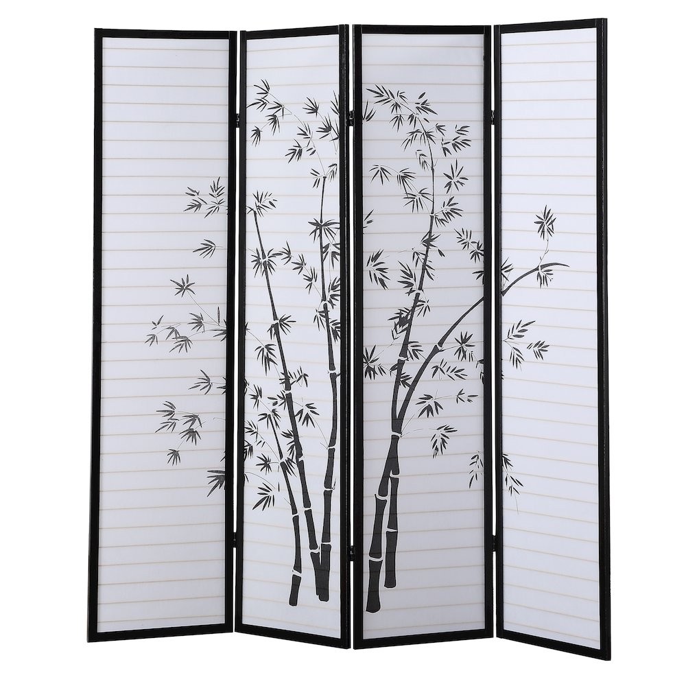 Bamm Bamboo Print 4-Panel Black Framed Room Screen/Divider