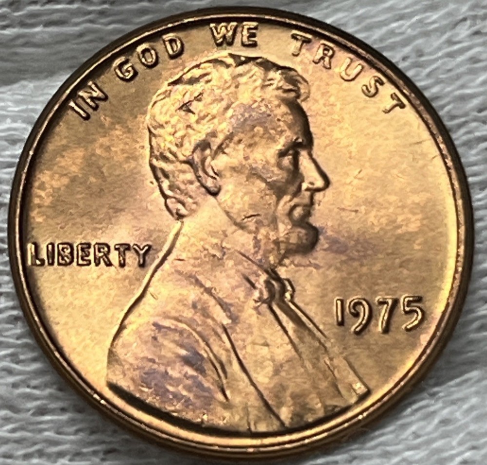 1975 Lincoln Penny Errors DDR Rainbow Toning Uncirculated