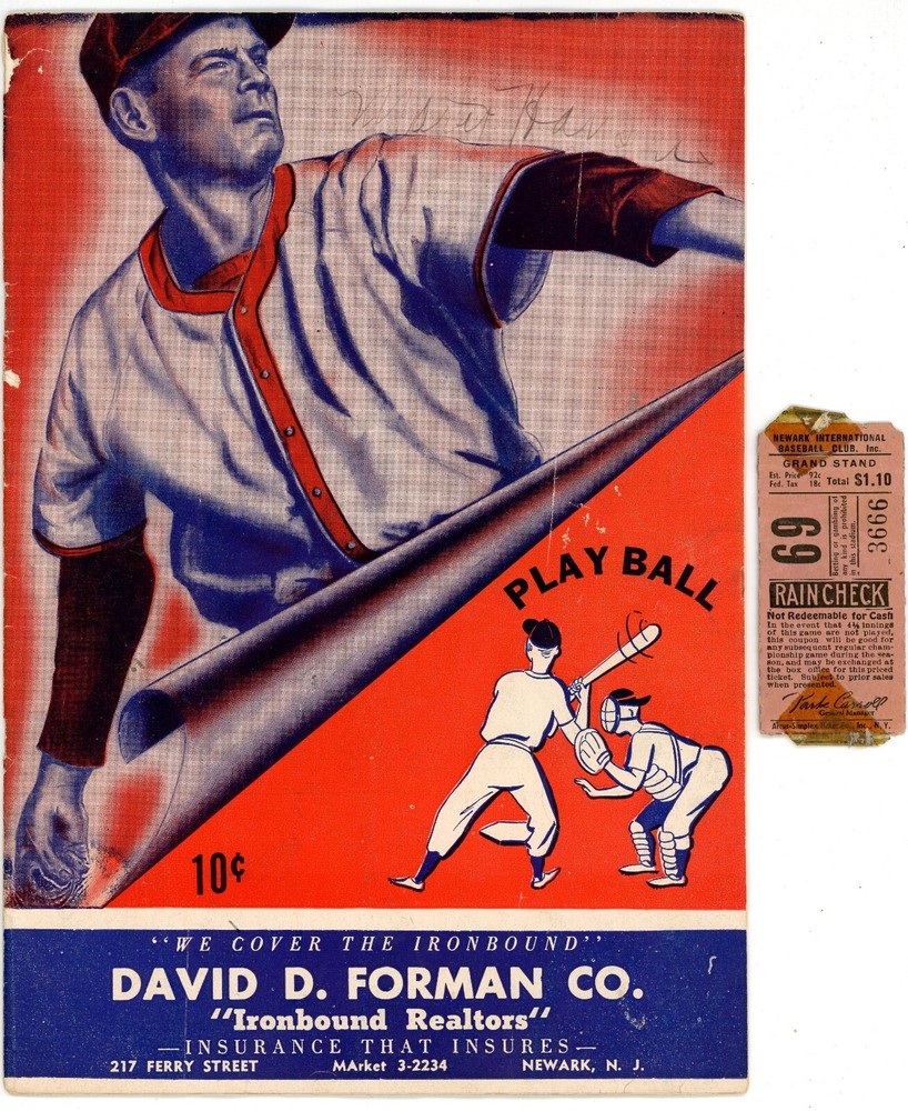 1949 Newark Bears Program GOOD CONDITION w/Ticket Stub