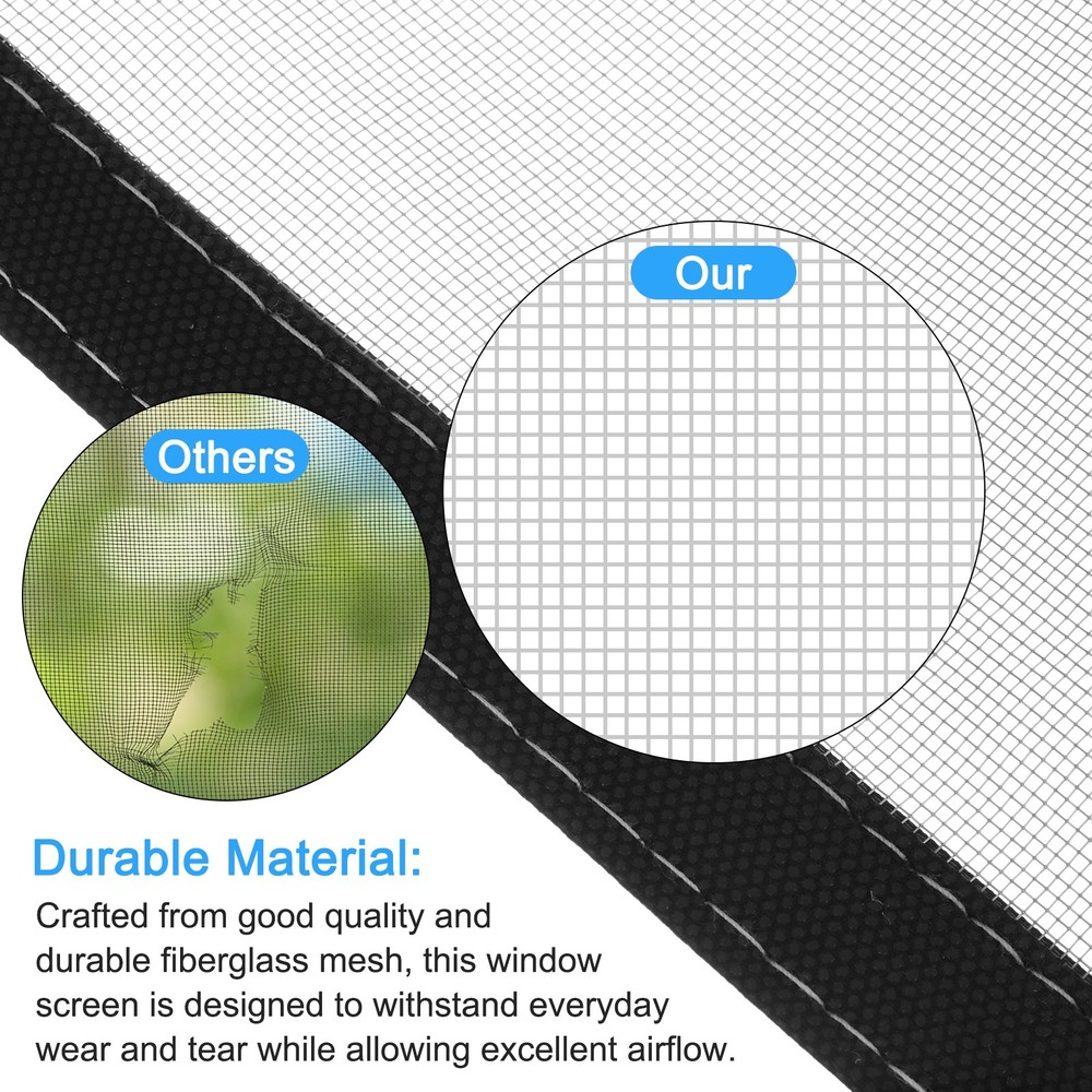 Window Screen Mesh, 24" x 55" Fiberglass Net Mesh Grey Frame Hook and Loop