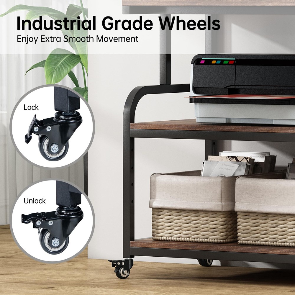 32.3" Wide Extra Large Printer Stand, 3 Tier Printer Table with Adjustable St...