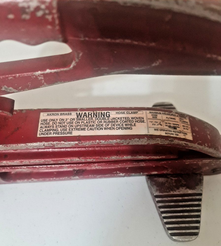 Vtg Akron Fire Hose Compressor Clamp Fireman Fighting Old Squeeze Shut Off Tool