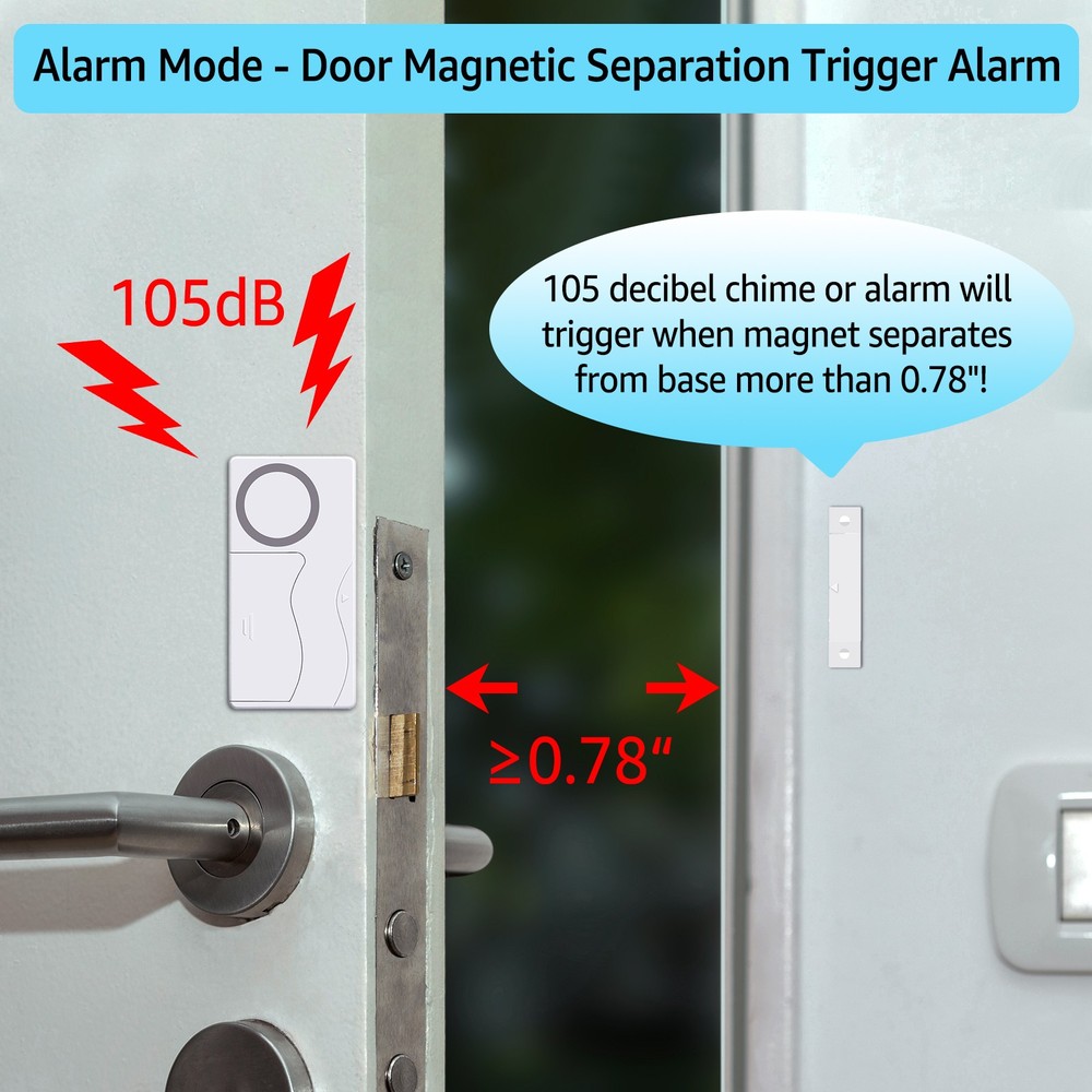 Battery Powered Wireless Remote Door Alarm, Home Security Doorbell Chime System