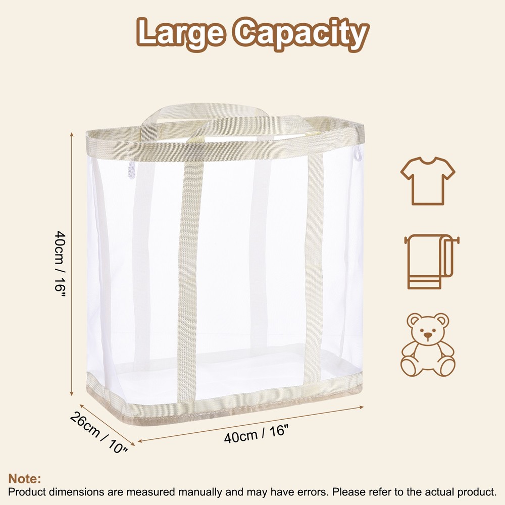 Collapsible Basket Mesh Hamper with Handles Foldable Bag Beige Extra Large